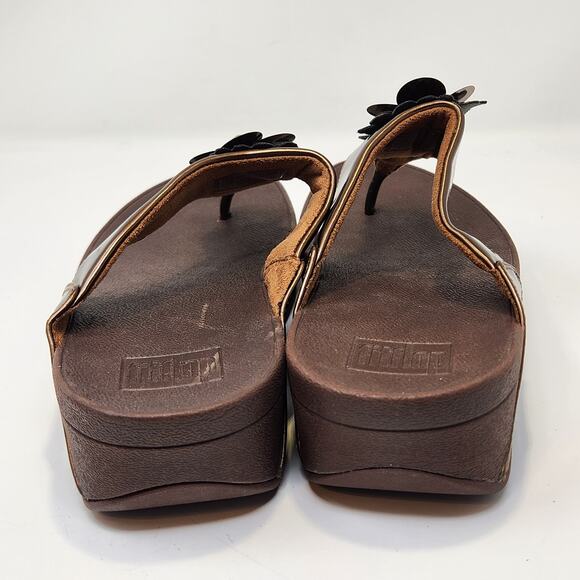 FitFlop LuLu Flower Bronze Brown Toe Post Wedge Sandal Women Size 7 Slip On New - Picture 6 of 8